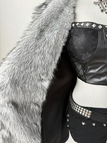 Sunspun Plus Size Women Overcoat With Faux Fur Collar And Double-Breasted Button Closure