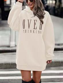 EMERY ROSE Women's Casual Printed Drop Shoulder Hooded Long Sweatshirt - Apricot - View 3