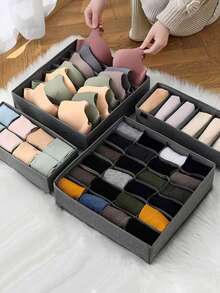 1/2pcs Foldable Drawer Organizer Box, 24 Grid Compartments Storage For Socks, Underwear, Clothes, Space Saving For Wardrobe, Bedroom - Grey - View 12