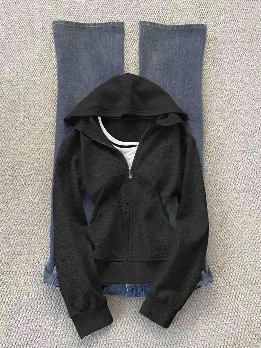 Rina Fox Women's Casual Zip-Up Sweatshirt With Pockets, Long Sleeve, Autumn - Dark Grey - View 1