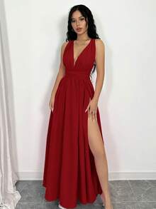 Rafferiza 性感露背高开衩长款礼服新年服装超长女士服装