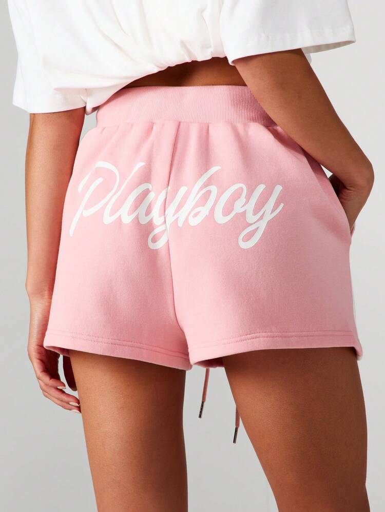 Missguided x Playboy Branded Hot Pants With White Text Print Summer Casual Shorts