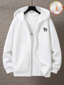 SHEIN Teen Boys' Basic Casual Thermal Lined Hooded Button-Up Jacket Coat, Versatile All-Match Outerwear Suitable For Commuting, School, Casual, Travel, Outdoor, Party, Fall Autumn And Winter Clothes - Navy Blue - View 1