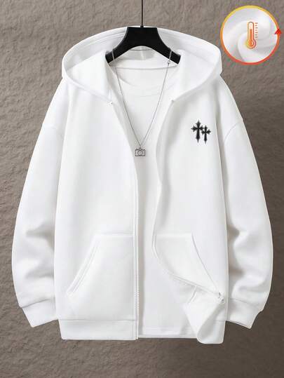 SHEIN Teen Boys' Basic Casual Thermal Lined Hooded Button-Up Jacket Coat, Versatile All-Match Outerwear Suitable For Commuting, School, Casual, Travel, Outdoor, Party, Fall Autumn And Winter Clothes