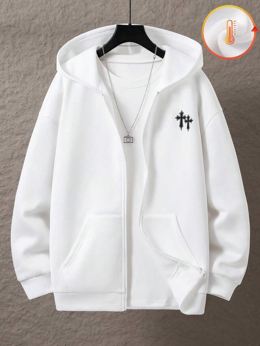 SHEIN Teen Boys' Basic Casual Thermal Lined Hooded Button-Up Jacket Coat, Versatile All-Match Outerwear Suitable For Commuting, School, Casual, Travel, Outdoor, Party, Fall Autumn And Winter Clothes - Navy Blue - View 1