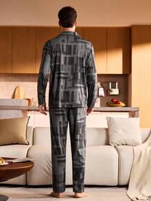 Provexi Provexi Plus Size Men's Button-Up Long Sleeve & Long Pants Pajama Set - Grey - View 2