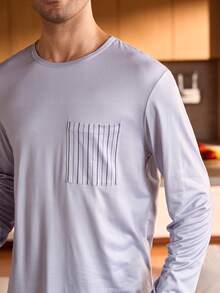 Manfinity Underwear&Sleepwear Basics 男士长袖上衣和条纹裤睡衣套装 秋冬服装 - 淡紫色 - 查看 5