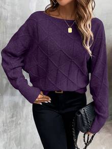 EMERY ROSE Women's Casual Solid Color Batwing Sleeve Sweater, Autumn/Winter - Purple - View 4