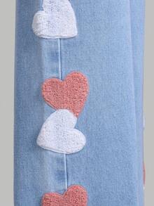 2025 Herbst/Winter Neue Jeans für Kleine Mädchen, modische Herz-Stickerei Lässig Straight Leg Loose Fit Thermofutter Jeans, bequeme Vintage gewaschene Blau Jeans mit mittlerer Taille, geeignet für Straße, Lässig, Retro, Streetwear, Loose, Straight Leg, Fitted, Alltag, Schule, Pendeln, Party, Zuhause, Halloween - Mittele Waschung - Übersicht 6