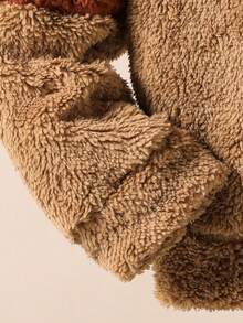 2pcs Tween Boys Casual Fleece Patchwork Contrast Color Hoodie Sweatshirt And Solid Color Sweatpants Set, Autumn/Winter - Brown - View 6