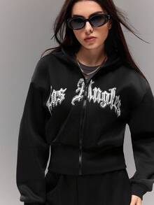 Teen GirlCasual Street Goth Style Halloween Dark Hoodie Outfit Set