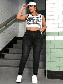 SHEIN CURVE+ Spring Plus Size Stretchy Skinny Jeans - Black - View 4