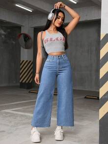 SHEIN ICON Quần Jeans Baggy Rộng Rãi, Thường Ngày, Đa Năng, Cỡ Lớn, Giặt, Viền Xỉn - Rửa nhẹ - Xem 7
