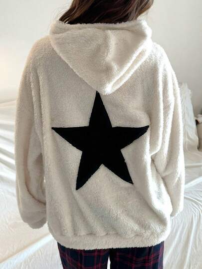 SHEIN Sudadera con capucha casual para adolescentes, con forro térmico y acolchado, con bolsillos, diseño de cruz, versátil de manga larga