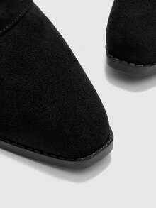 CUCCOO BIZCHIC 女士时尚方头粗跟黑色绒面革宽筒过膝长靴，简约通勤粗跟高筒靴，女士过膝长靴 - 黑色 - 查看 7