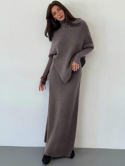 Aloruh 紫色针织两件套 新款冬季加厚女式毛衣裙宽松两件套