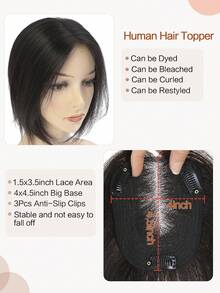 Hair Toppers For Women Real Human Hair Toppers 12 Inch Hair Topper Straight Hair Pieces For Women With Thinning Hair To Adding Hair Volume - Natural Black - View 3