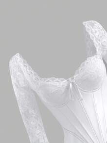 SHEIN PETITE Spring And Summer Vacation Date Travel Dress Valentine's Day Dress Small Floral Dress Picnic Dress Elegant Dress Autumn And Winter Elegant Style Lace Splicing Banquet Light Dress Corset Midi Dress Elegant White Dress White Lace Corset Dress White Midi Dress White Satin Dress