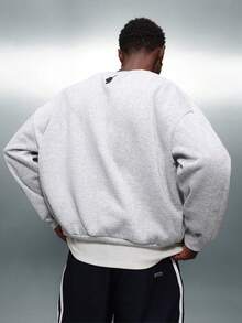 PLAYBOY X SUMWON Oversized Crew Neck Sweatshirt With Logo Print Casual Comfort Winter Fall Layering Essential - Grey - View 2