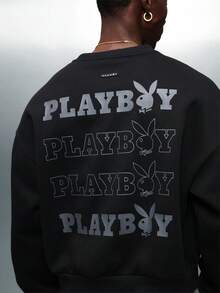 PLAYBOY X SUMWON Áo nỉ chui đầu dáng croptop in logo họa tiết tay dài thường ngày dạo phố - màu đen - Xem 1