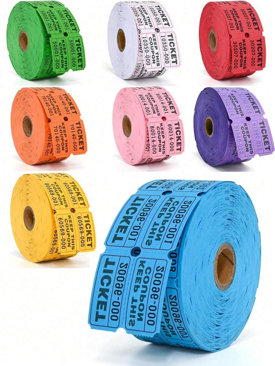 1000 Pieces Raffle Tickets – Dual-Admission Tickets/Event Tickets/Entry Tickets, Suitable For Class Rewards, Fundraising Events & Lucky Draws; Ideal For Large-Scale Events, Family Gatherings & Holiday Parties - Multicolor - View 1