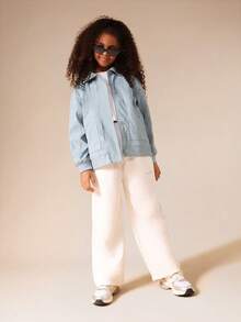 SUMWON Tween Puffer Jacket With Ribbed Collar And Cuffs Light Blue Quilted Winter Outerwear - Baby Blue - View 4