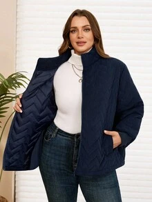 EMERY ROSE Áo khoác dày dặn thường ngày cỡ lớn dành cho nữ, màu xanh navy, mùa đông - Màu xanh hải quân - Xem 9