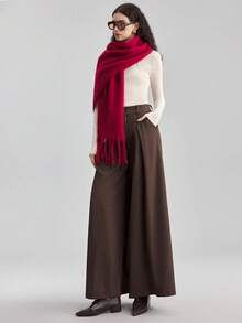 Ontre 2025秋冬新款都市优雅浪漫职场百搭通勤商务休闲棕色梭织阔腿裤 - 棕色 - 查看 2