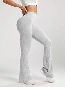 Sovereign Charm Women's High Stretch Leopard Print Yoga Pants, Fitness Sports Wide Leg Pants - Light Grey - View 7