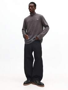 SUMWON 四分之一拉链套头长袖休闲卫衣，立领设计，适合秋冬季叠穿 - 灰色 - 查看 3