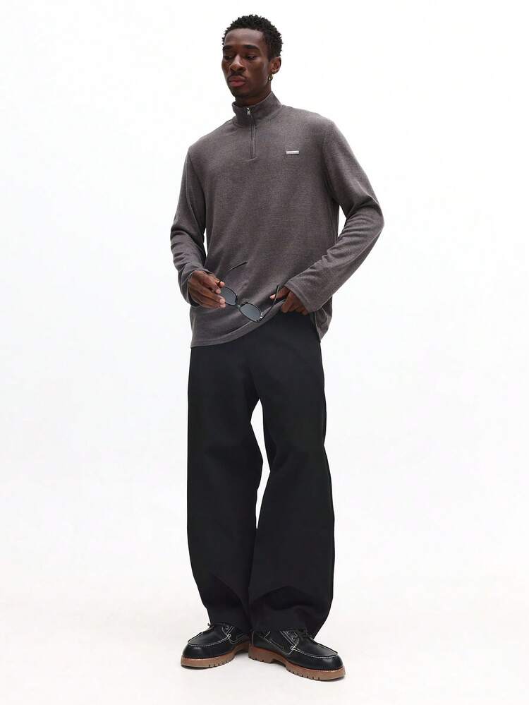 SUMWON 四分之一拉链套头长袖休闲卫衣，立领设计，适合秋冬季叠穿 - 灰色 - 查看 3