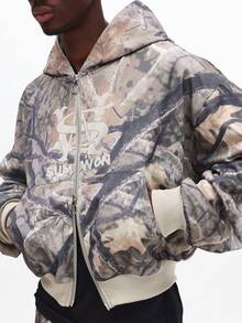 SUMWON Men Camouflage Full Zip Hoodie And Jogger Pants Co Ord Set With Drawstring Hood Elastic Waist Casual Streetwear,Men's Camouflage Print Hooded Tracksuit | Stylish Casual Style | Lightweight And Comfortable, Perfect For Outdoor Activities And Daily Wear - Khaki - View 5