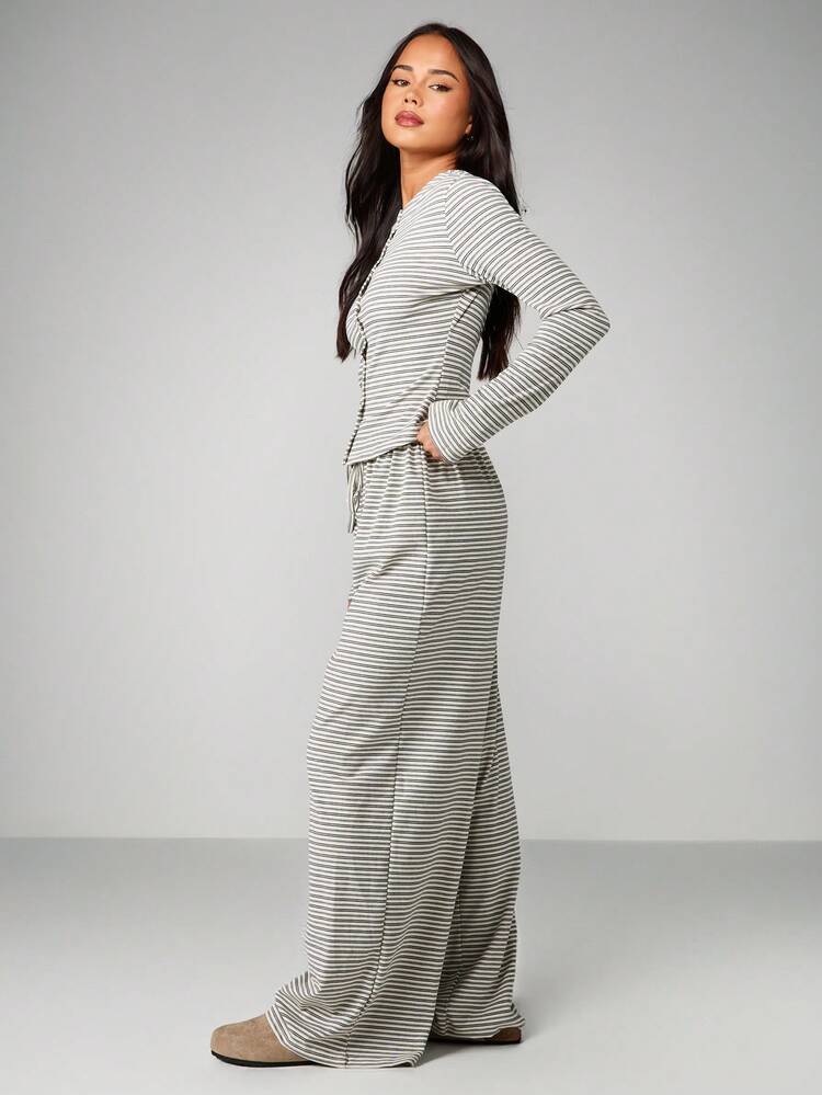 MISSGUIDED Button Front Cardigan With Wide Leg Pants Co Ord Set