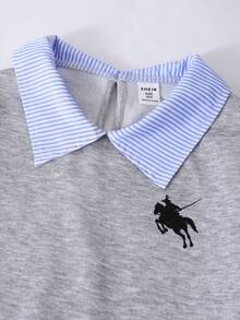 Sparklyn Set de 2 piezas para niñas preadolescentes: Sudadera estampada + Pantalones de pierna ancha, conjunto casual con cuello y bajo a rayas azul y blanco con parches