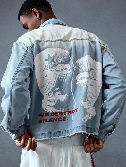 Street Life Men's Figure Print Ombre Denim Jacket