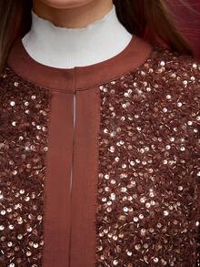 Maija Women's Fashionable Street Sequin Contrast Binding Open Front Coat Autumn For Women Halloween Costumes Christmas Women's New Year - Brown - View 7
