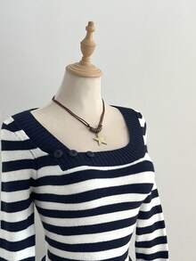 Elamini 时尚修身条纹毛衣，秋季百搭单品 - 彩色 - 查看 4