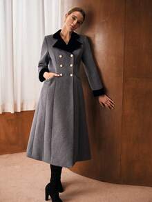 MOTF PREMIUM FALL WINTER WOOL CONTRAST COLLAR OVERCOAT - Grey - View 9