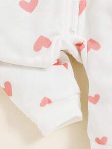 SHEIN Baby Girl 1pc Heart Print 3D Ear Detail Hooded Jumpsuit - Multicolor - View 5