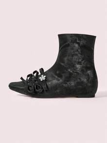 CUCCOO DOLLMOD Hidden Wedge French Retro Buckle Pointed Toe Ankle Boots For Women - Black - View 6