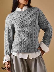 Briarwyn 女士纯色简约日常长袖针织衫，秋季女装，冬季女装毛衣，复古风格 - 灰色 - 查看 3