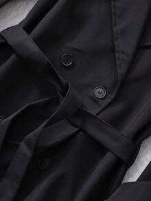 SHEIN Trendig, avslappnad, lös, bältad, dubbelknäppt, lång vindjacka för mellanflickor, lämplig för pendling eller vardagsbruk på hösten - Svart - Visa 6