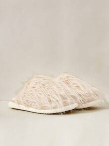 Cuccoo Women's Solid Color Fuzzy Patchwork Casual Slippers - Apricot - View 5