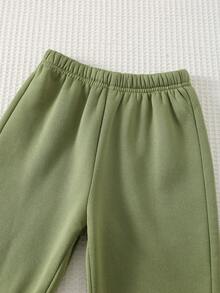 Cozy Pixies 2 件套幼儿男童卡通恐龙图案针织柔软连帽卫衣和松紧腰裤套装 - 綠色 - 查看 3