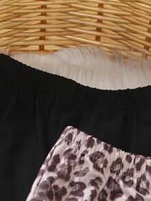 SHEIN Playful Pals 2 Stücke/Set Baby Mädchen Leoparden Muster & einfarbige Leggings, geeignet für drinnen und Outdoor, Frühling/Herbst - Verschiedenfarbig - Übersicht 3