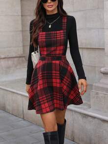 EMERY ROSE Women's Black & Red Plaid Sleeveless Criss-Cross Back A-Line Hem Dress, Suitable For Independence Day, Cyber Monday, Halloween, Singles' Day, Back To School Party, Singles' Party, Holidays, Christmas Eve, Christmas, Halloween Eve, Thanksgiving, Christmas Carnival, Diwali, Autumn - Red - View 6