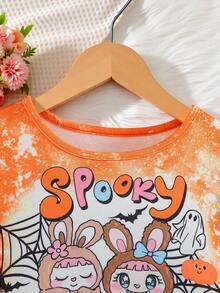 年轻女孩万圣节南瓜印花长袖 T 恤套装，适合婚礼、派对、舞会、生日、万圣节、毕业典礼 - 彩色 - 查看 6