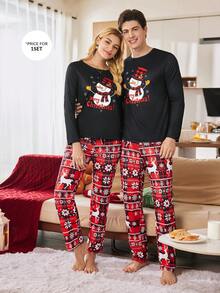 CoupledUp Christmas Plaid Cute Snowman Pattern Men's Pajama Set Fall Winter Clothes Pj Sets For Women Couple Matching Pajamas Set Sleep Wear Sets - Multicolor - View 6