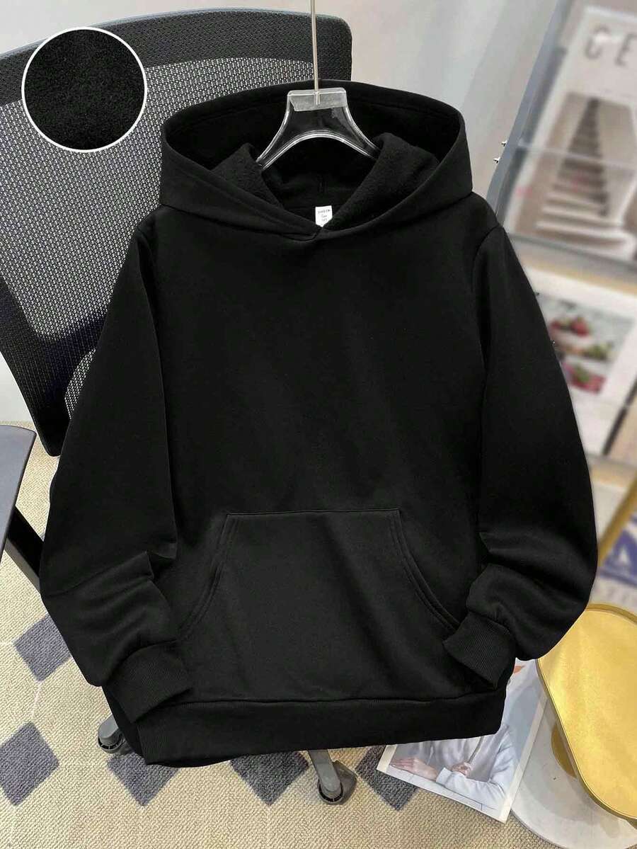 SHEIN Teen Boy Casual Loose Comfortable Versatile Solid Color All-Match Sweatshirt Autumn Winter Clothes ForGirln - Black - View 1