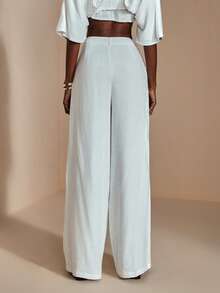 JIAN LASALA High-Waist Slant Pockets Solid Linen Blend Wide Leg Long Pants Women Elegant Autumn Casual Luxury Stylish Clothing Collection White - White - View 2